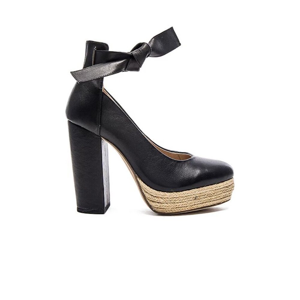 For Love & Lemons x Raye Harper Leather Ankle Strap Heel Black Sz 36